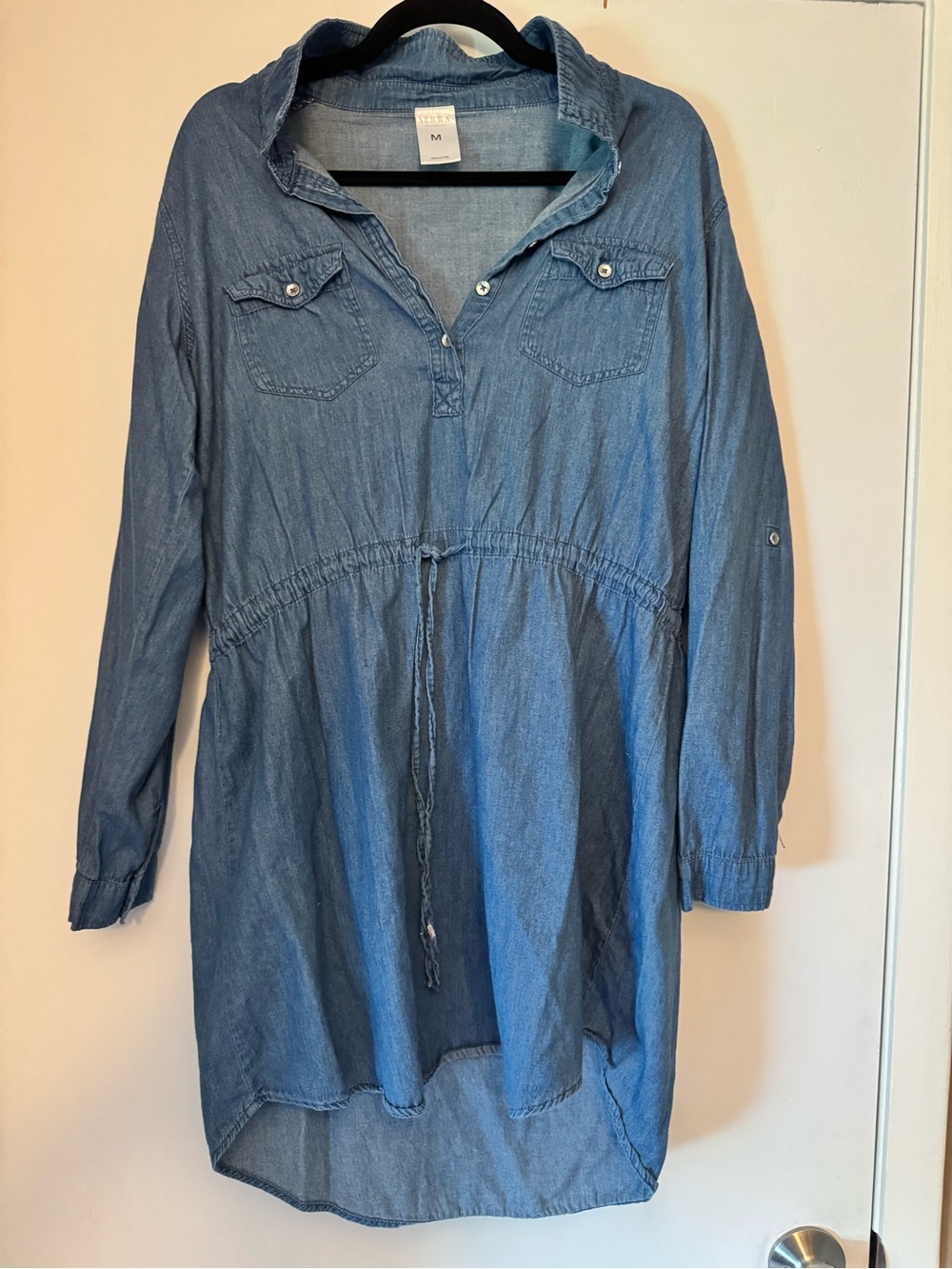 Serra Chambray Drawstring Tunic Dress - Blue